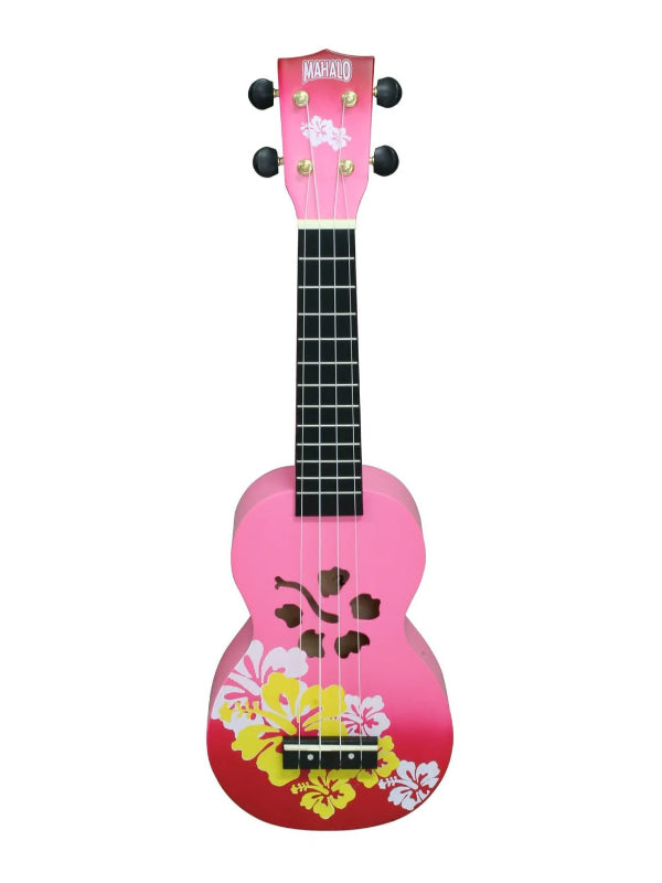 Mahalo Soprano Hibiscus Ukulele Red Burst With Bag