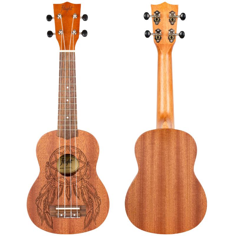 Flight NUS350DC Dreamcatcher Soprano Ukulele with front back look