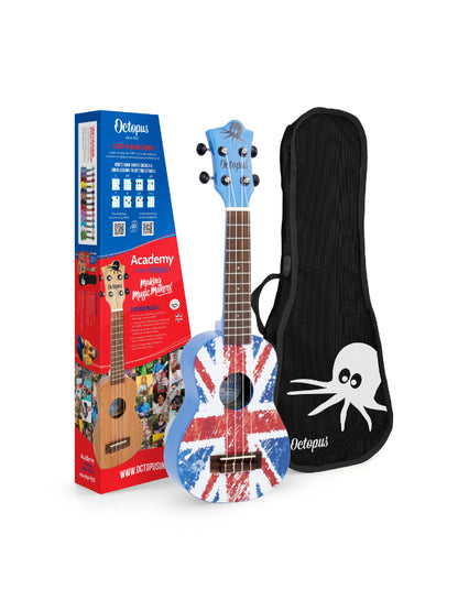 Octopus Academy graphic soprano ukulele - Union Jack Flag