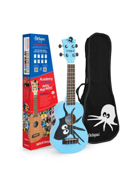 Octopus Academy graphic soprano ukulele ~ Blue with Octopus