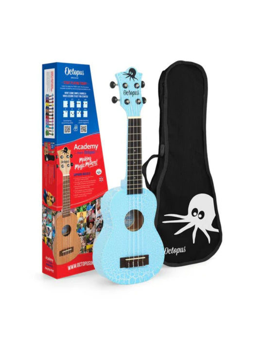 Octopus Academy soprano ukulele ~ Crackle light blue & white crackle