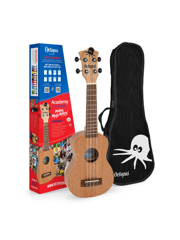 Octopus Academy soprano ukulele ~ Natural With Bag