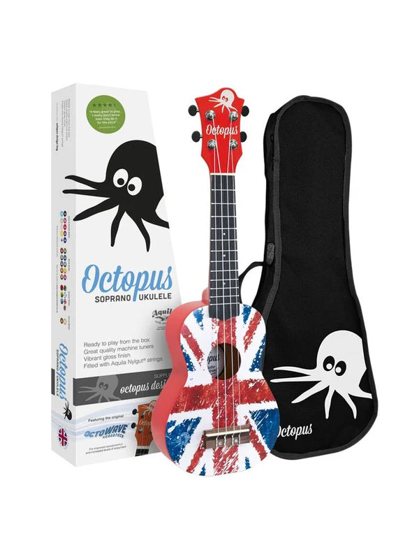 Octopus Flag Series Soprano Ukulele Union Jack Red With Bag