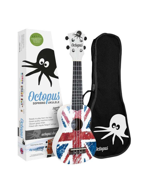 Octopus Flag Series Soprano Ukulele Union Jack White With Bag