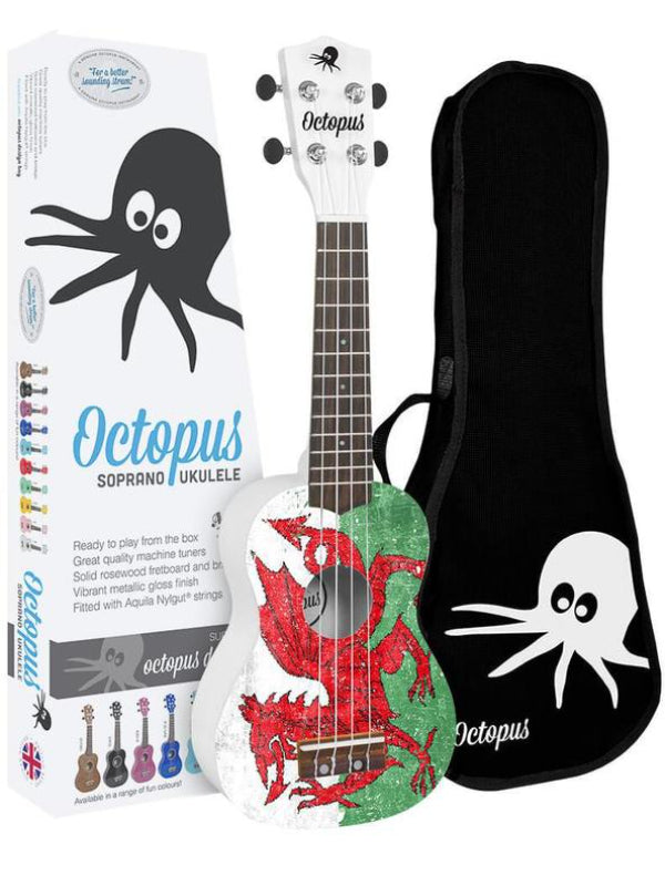 Octopus Flag Series Soprano Ukulele Welsh Dragon With Bag