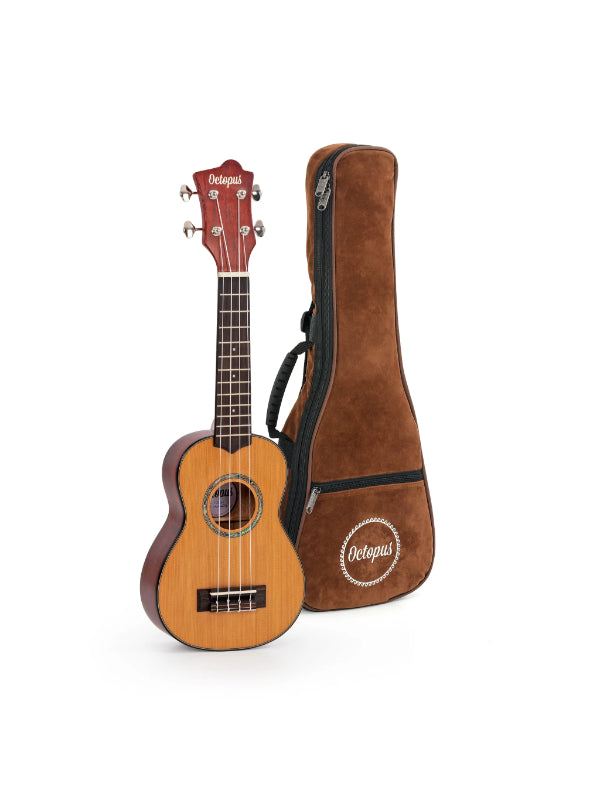 Octopus Flamed maple with solid cedar top soprano ukulele With Bag
