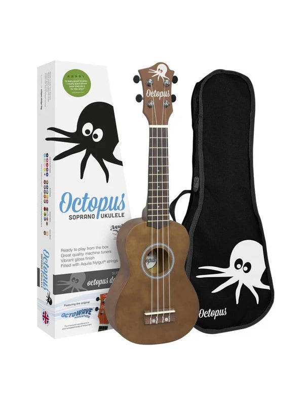 Octopus Natural Series Soprano Ukulele Brown Natural With Bag