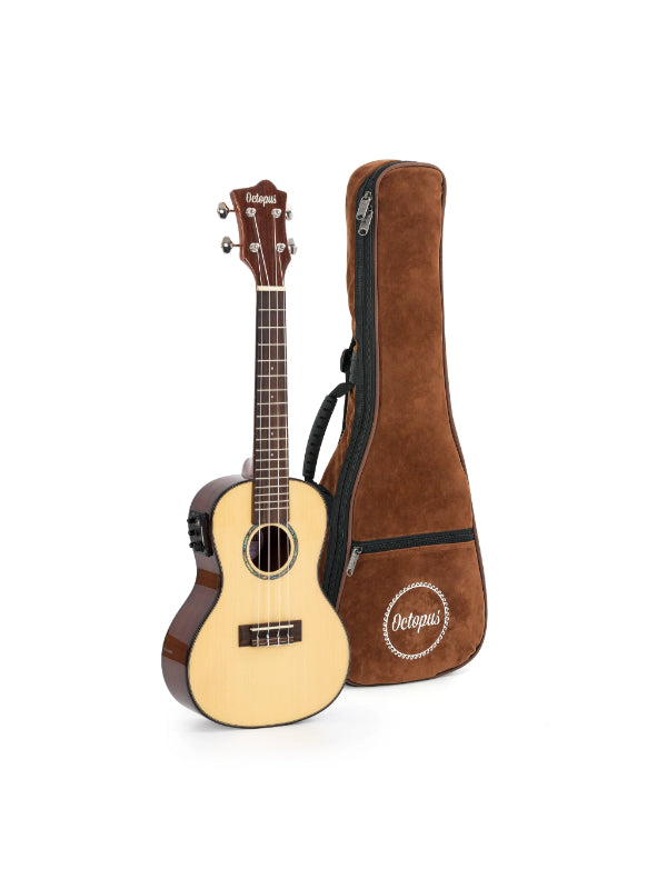 Octopus Pau Ferro, solid spruce top electro-acoustic concert ukulele with Bag