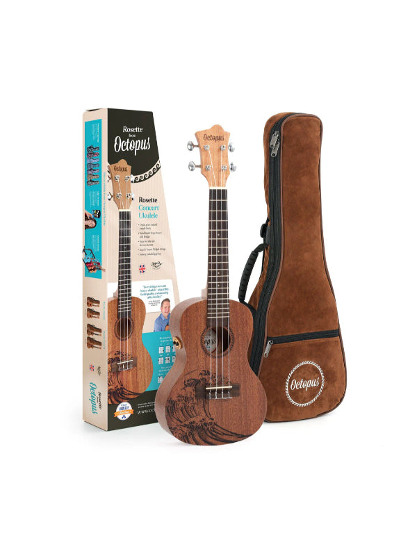 Octopus Rosette electro concert ukulele - wave motif With Bag