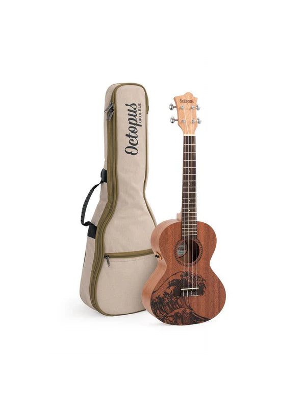 Octopus Rosette tenor ukulele - wave motif With Bag