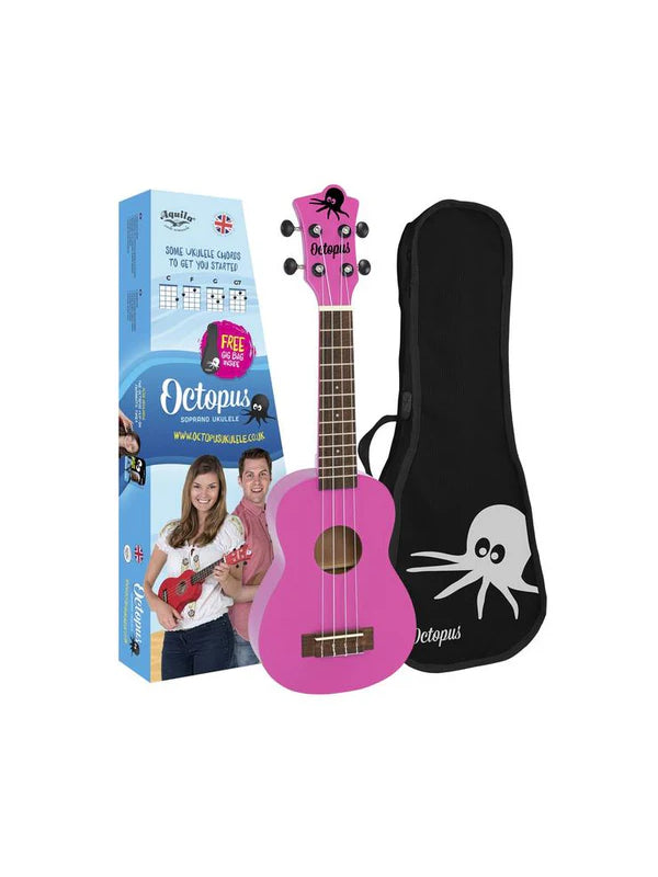 Octopus Soprano Pink Ukulele With Bag