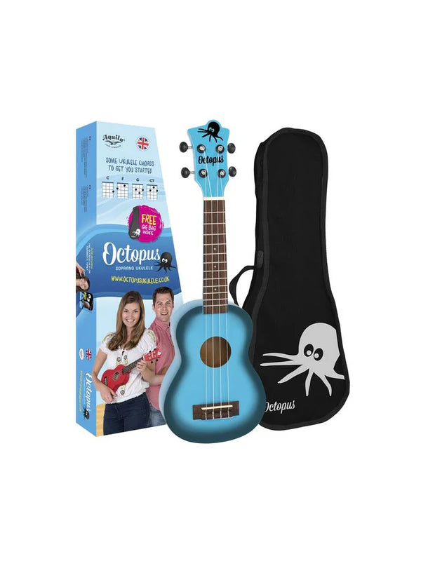 Octopus Soprano Ukulele Light Blue Burst With Bag