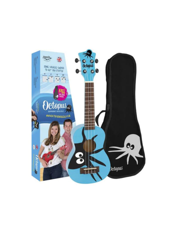Octopus Soprano Ukulele Octopus Design On Blue With Bag
