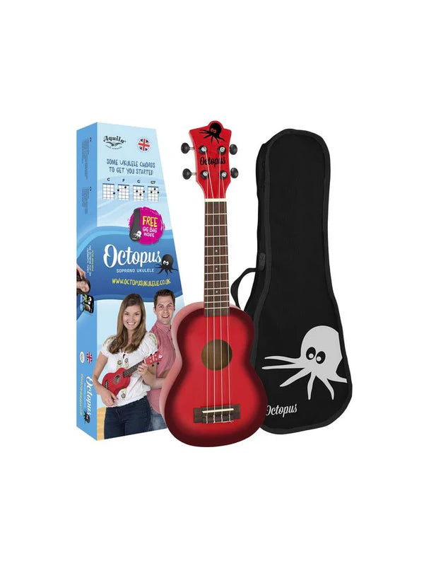 Octopus Soprano Ukulele Red Burst With Bag