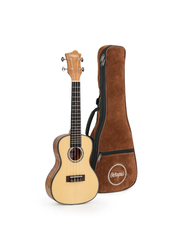 Octopus Spalted maple with solid spruce top concert ukulele with Bag