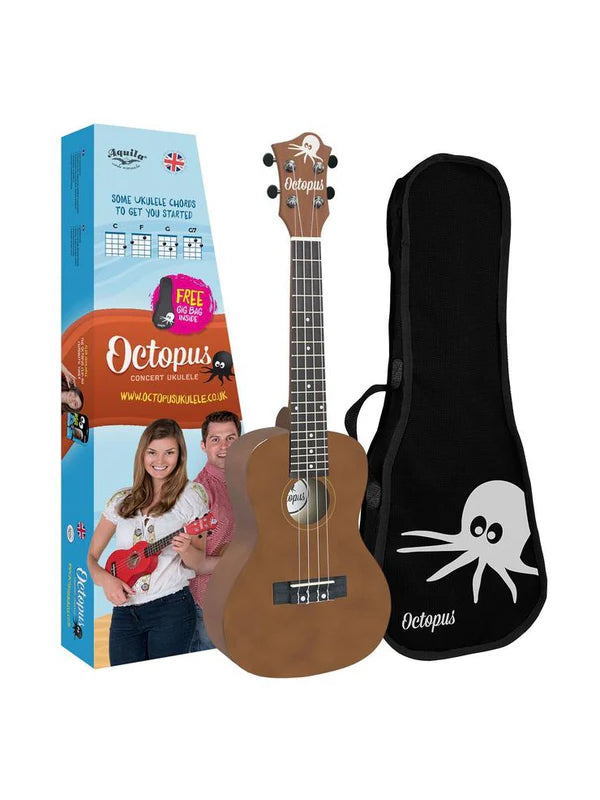 Octopus concert ukulele Brown natural With Bag