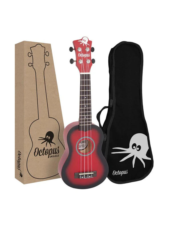 Octopus matt burst series soprano ukulele Red burst With Bag