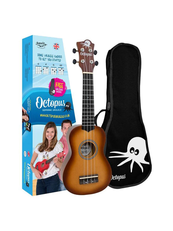 Octopus metallic burst series soprano ukulele Old violin burst With Bag