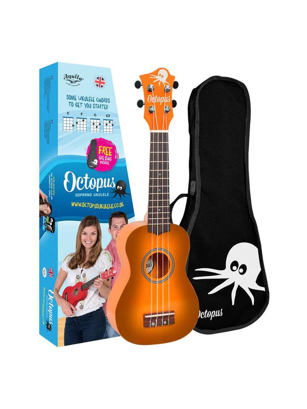 Octopus metallic burst series soprano ukulele Orange burst With Bag