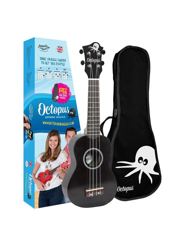 Octopus metallic series soprano ukulele Black With Bag