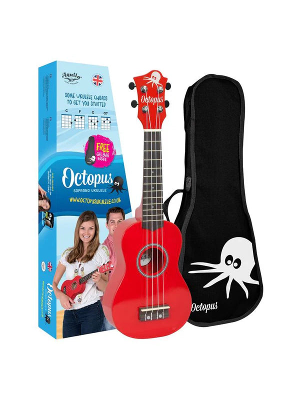 Octopus metallic series soprano ukulele Red With Bag