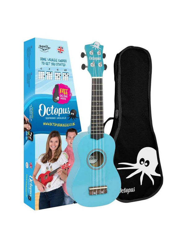Octopus metallic series soprano ukulele Sky blue With Bag