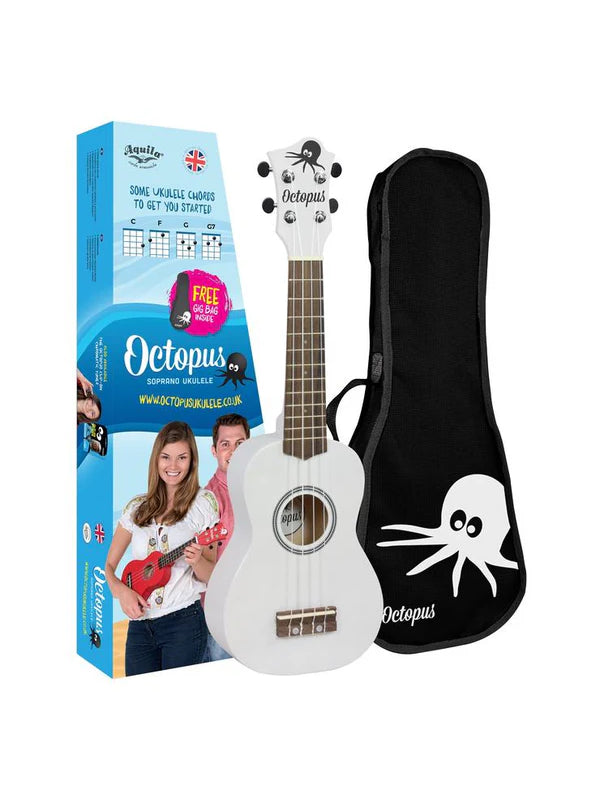 Octopus metallic series soprano ukulele White With Bag