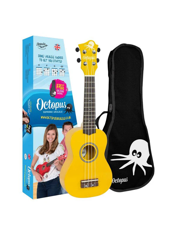 Octopus metallic series soprano ukulele Yellow With Bag