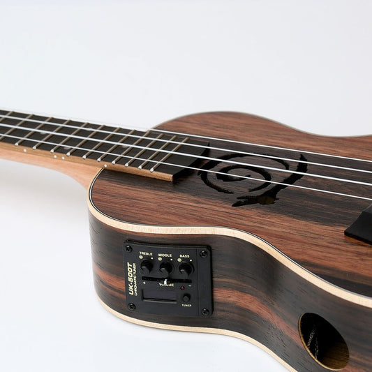 Snail UKC-483EQ Electro-Acoustic Ebony Concert Ukulele Including premium Snail Padded Gig Bag