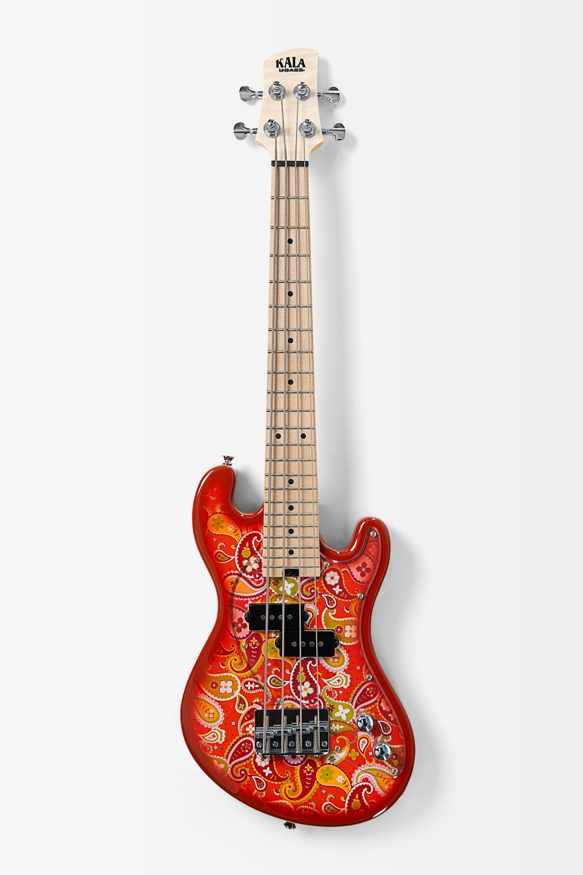 Kala UBASS-SB-P-ORB-FS Solid Body 4-String Paisley Orange Burst Fretted U•BASS® Bass Ukulele