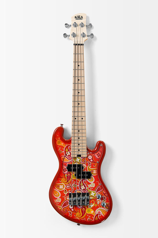 Kala UBASS-SB-P-ORB-FS Solid Body 4-String Paisley Orange Burst Fretted U•BASS® Bass Ukulele