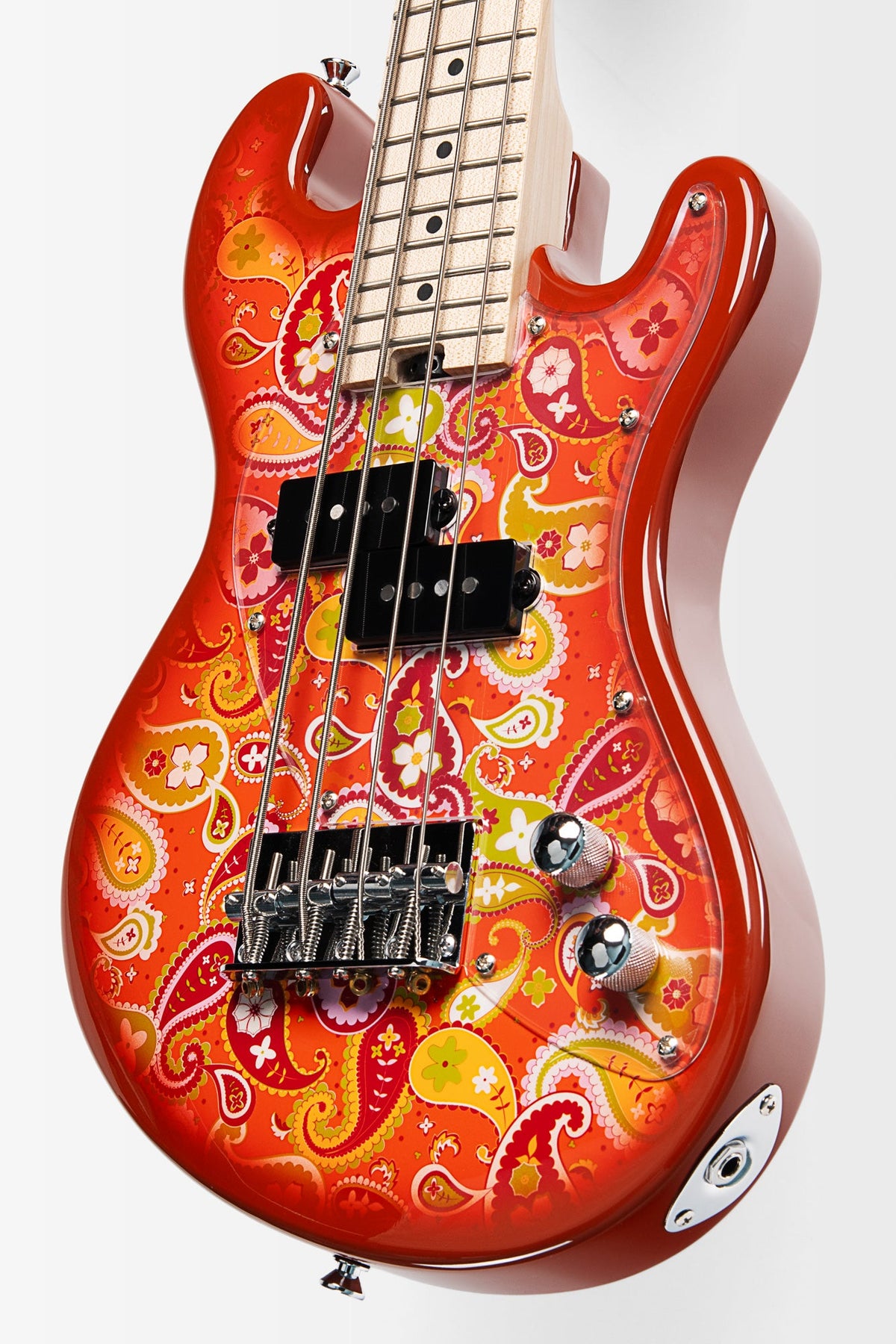 Kala UBASS-SB-P-ORB-FS Solid Body 4-String Paisley Orange Burst Fretted U•BASS® Bass Ukulele