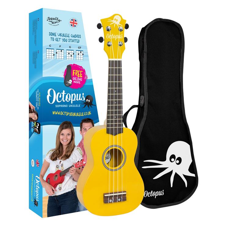 Octopus metallic series soprano ukulele Yellow With Box