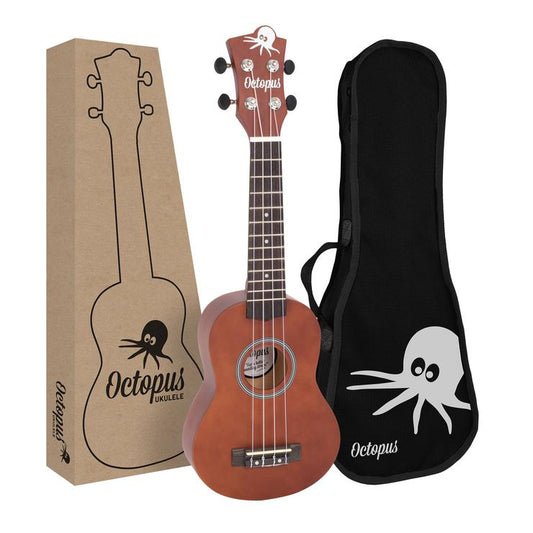 Octopus Natural Series Soprano Ukulele Matt Brown Natural With Box