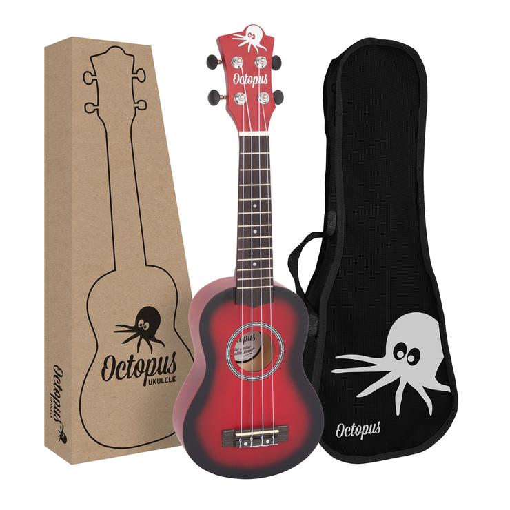 Octopus matt burst series soprano ukulele Red burst With Box