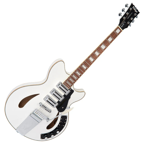 Vintage REVO Series 'Custom Supreme' Semi-Acoustic Guitar ~ Arctic White