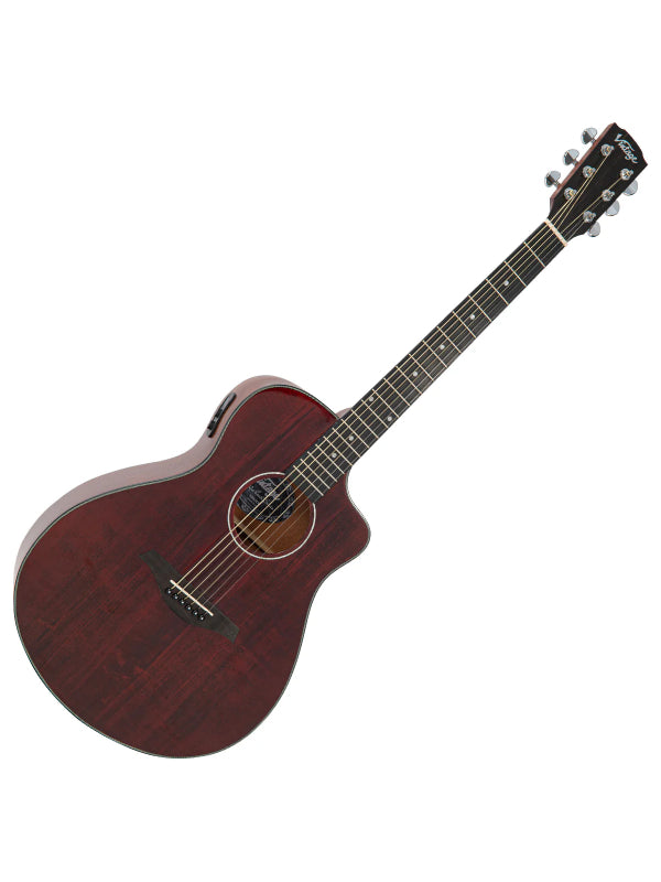 Vintage VEC300CR Pacific Coast Electro-Acoustic ~ Claret Red Guitar