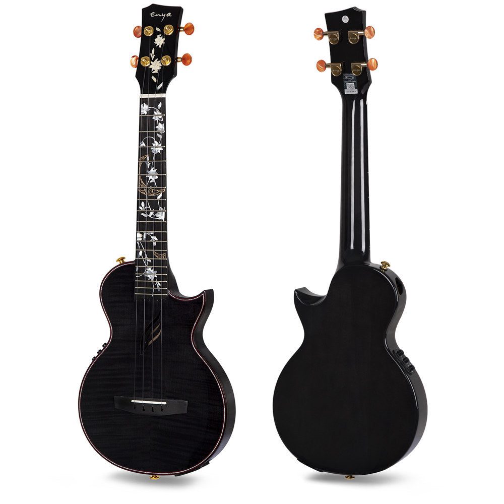 Enya EUT-E6 Black All Solid Flamed Maple Tenor Ukulele with TransAcoustic (Thin body)