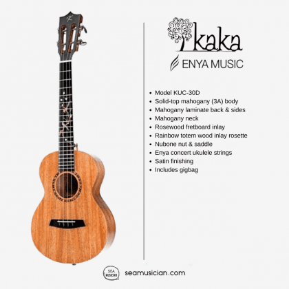 KAKA KUC30D 23INCH CONCERT UKULELE AFRICAN MAHOGANY SOLID TOP WITH BAG