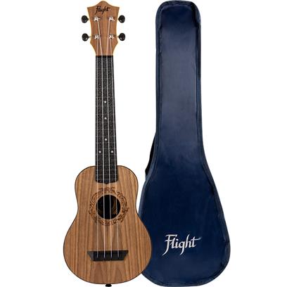 Flight: TUSL50 Long Neck Travel Ukulele – Walnut With Cover