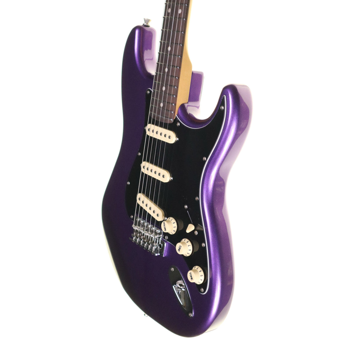 JET JS300 Plum electric guitar - hardware detail on white background