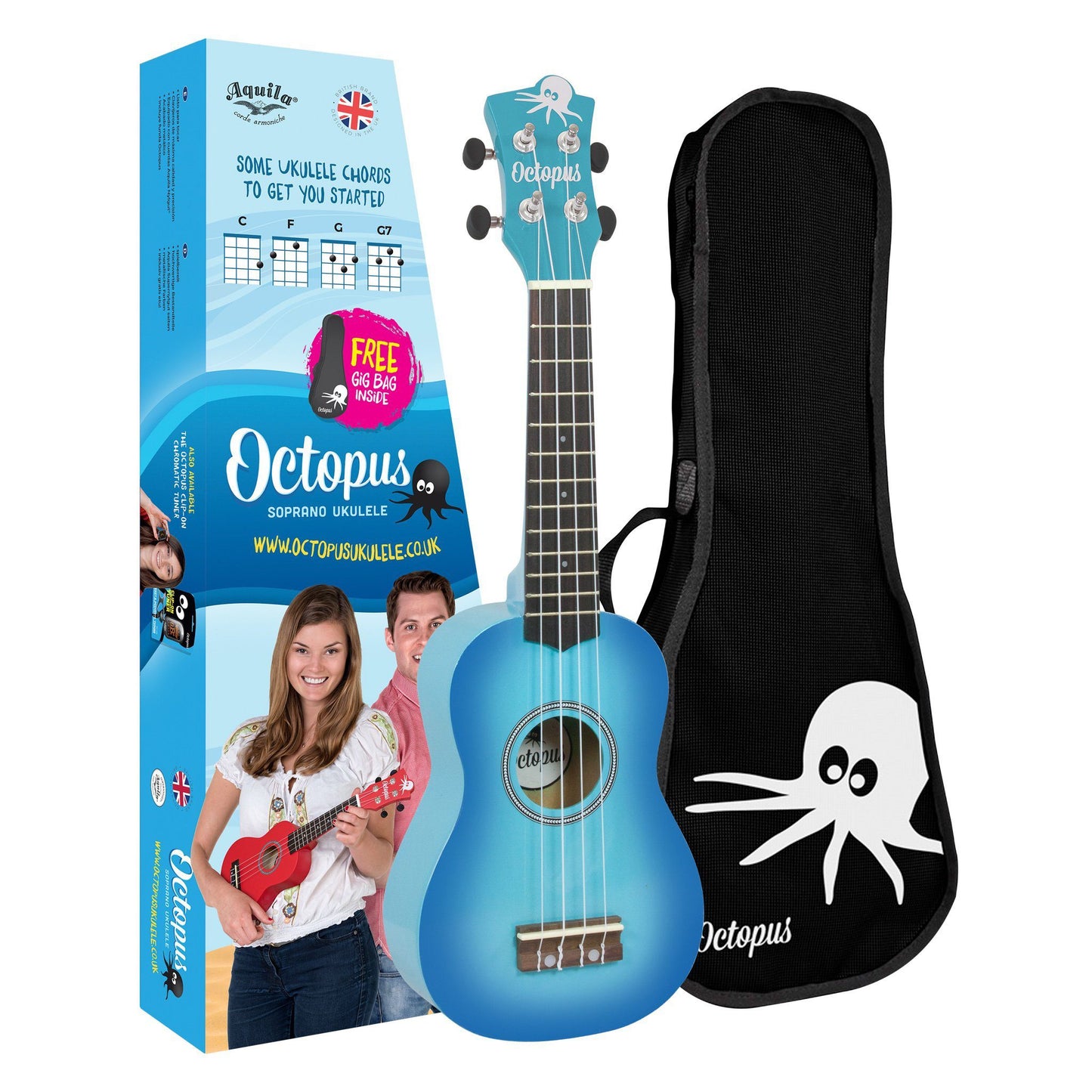 Octopus Metallic Sky Blue Burst Soprano Ukulele